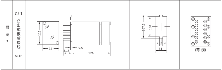 ZJC-2靜態(tài)沖擊繼電器外形及開孔尺寸圖2 ZJC-2靜態(tài)沖擊繼電器外形及開孔尺寸圖2