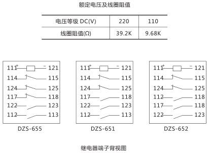 DZS-652中間繼電器內部接線及外引接線圖 DZS-652中間繼電器內部接線及外引接線圖