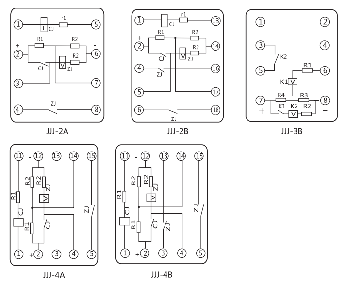 JJJ-2B直流絕緣監(jiān)視繼電器內(nèi)部端子外引接線圖 JJJ-2B直流絕緣監(jiān)視繼電器內(nèi)部端子外引接線圖