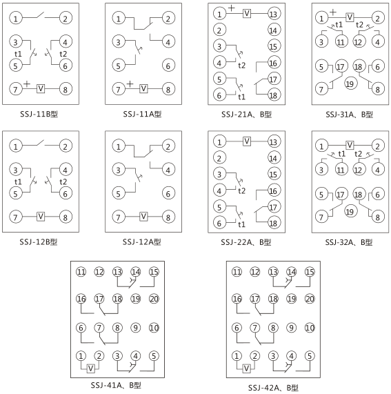 SSJ-11B靜態時間繼電器內部接線及外引接線圖(正視圖)圖片 SSJ-11B靜態時間繼電器內部接線及外引接線圖(正視圖)圖片