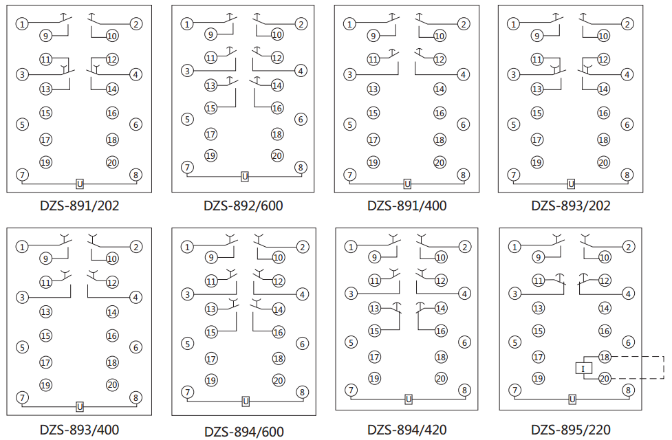 DZS-895延時(shí)中間繼電器內(nèi)部接線(xiàn)圖及外引接線(xiàn)圖(背視) DZS-895延時(shí)中間繼電器內(nèi)部接線(xiàn)圖及外引接線(xiàn)圖(背視)