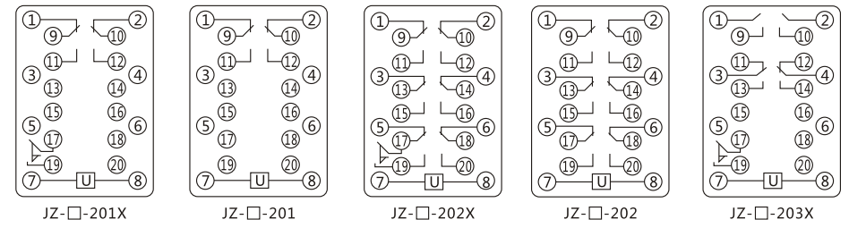 JZY(J)-220靜態中間繼電器內部接線圖及外引接線圖 JZY(J)-220靜態中間繼電器內部接線圖及外引接線圖